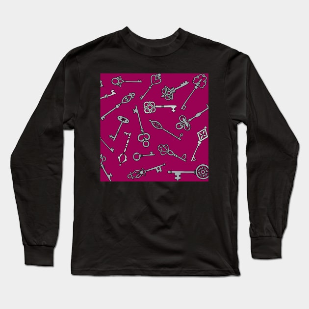 Skeleton Keys Burgundy Palette Long Sleeve T-Shirt by HLeslie Design